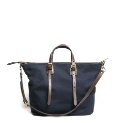 BORSA WEEKEND BLU SCURO In tela con rifinitute in pelle