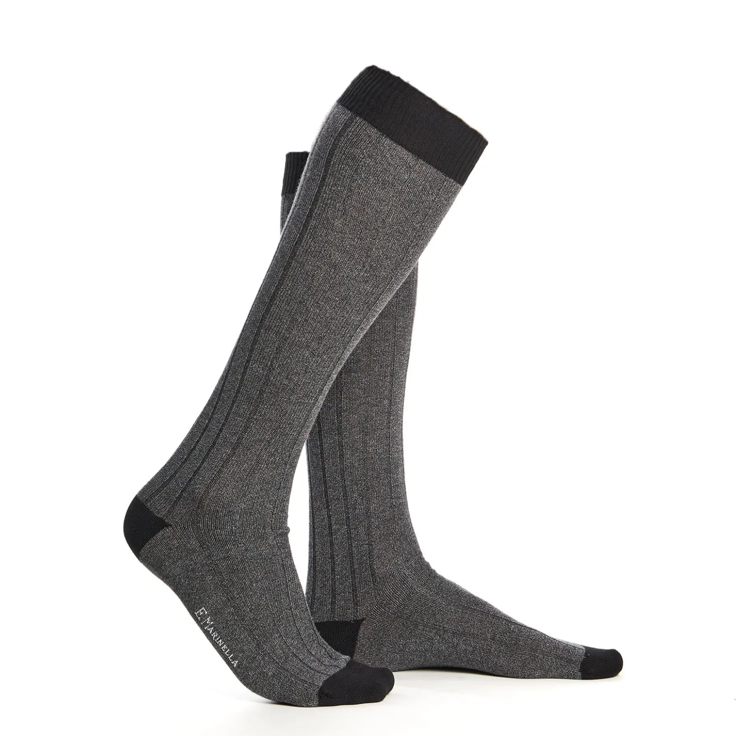 CALZE LUNGHE BICOLORE GRIGIO E NERO IN COTONE Tinta unita