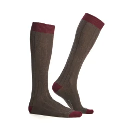 CALZE LUNGHE BICOLORE MARRONE E BORDEAUX IN COTONE Tinta unita