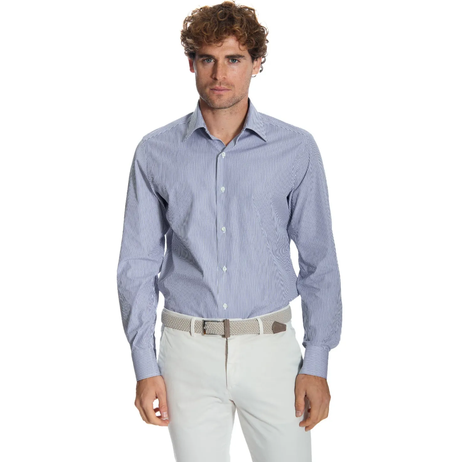 CAMICIA CLASSICA RIGHE BIANCO E BLU REGULAR In cotone popeline