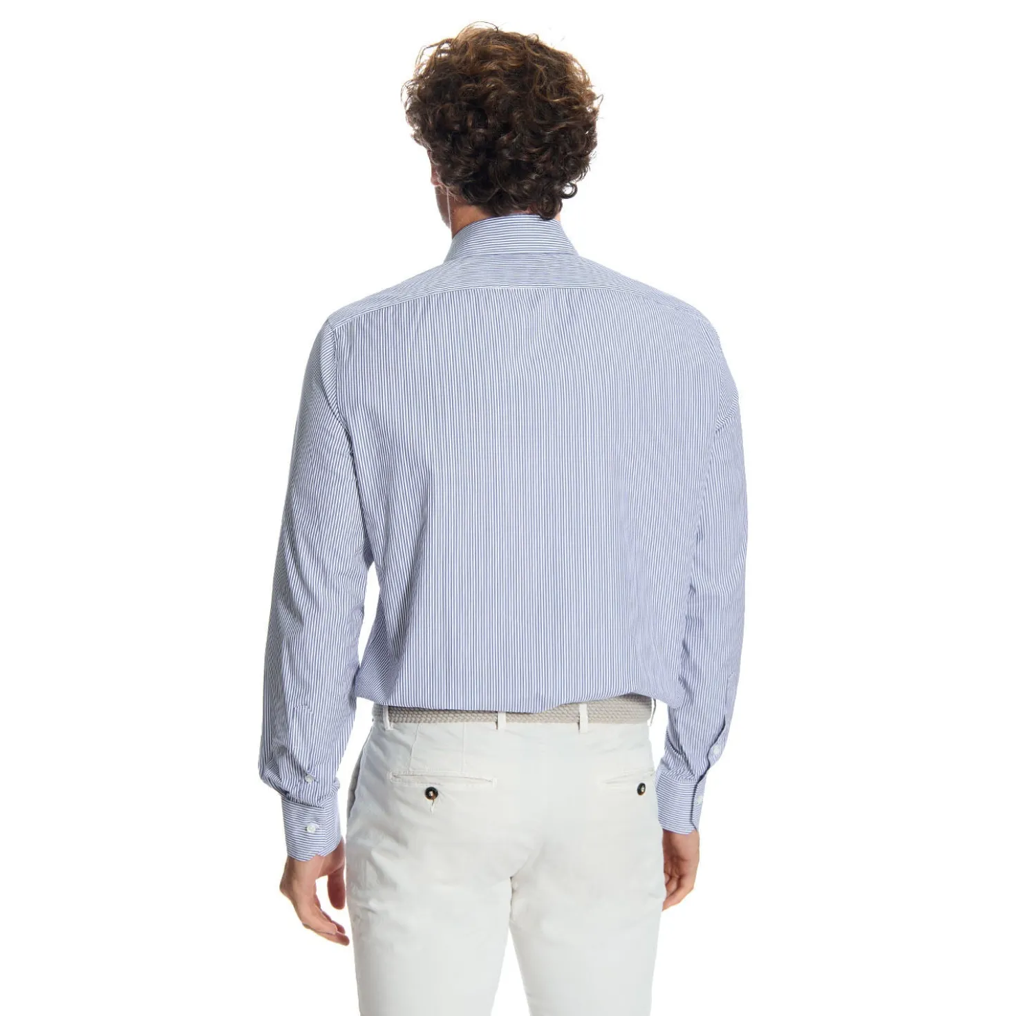 CAMICIA CLASSICA RIGHE BIANCO E BLU REGULAR In cotone popeline