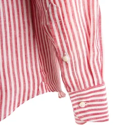 CAMICIA IN LINO BIANCA E BORDEAUX Rigata
