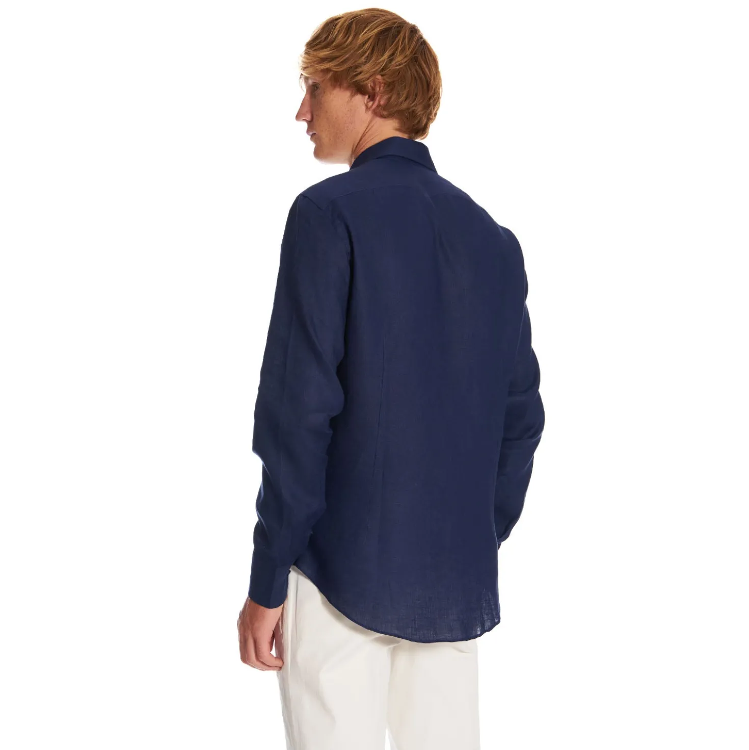 CAMICIA IN LINO BLU NOTTE Con bottoni in madreperla