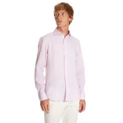 CAMICIA IN LINO LILLA Con bottoni in madreperla