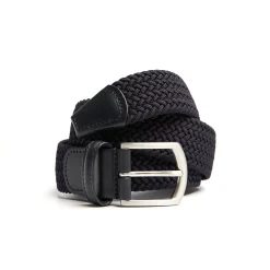 CINTURA ELASTICA INTRECCIATA BLU SCURO Con finiture in pelle 35 mm