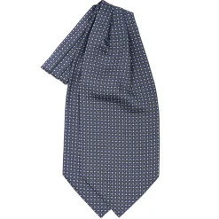 CRAVATTA ASCOT IN SETA BLU SCURO Microfantasia fiore