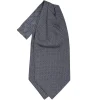 CRAVATTA ASCOT IN SETA BLU SCURO Microfantasia fiore