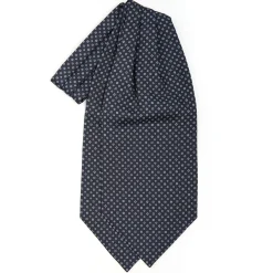 CRAVATTA ASCOT IN SETA BLU SCURO Microfantasia fiore