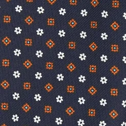 CRAVATTA ASCOT IN SETA BLU SCURO Microfantasia fiore