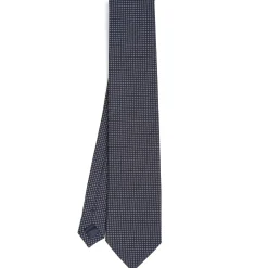 CRAVATTA CERIMONIA IN SETA JACQUARD BLU SCURO Microfanatsia geometrica