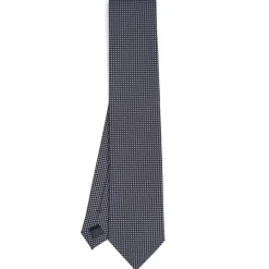 CRAVATTA CERIMONIA IN SETA JACQUARD BLU SCURO Microfantasia geometrica