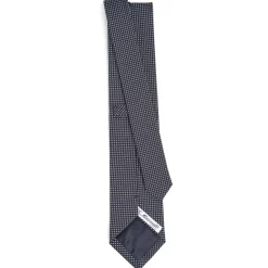 CRAVATTA CERIMONIA IN SETA JACQUARD BLU SCURO Microfantasia geometrica