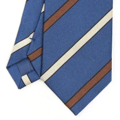 CRAVATTA REGIMENTAL IN SETA BLU Righe marroni e beige