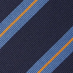 CRAVATTA REGIMENTAL IN SETA BLU SCURO Righe azzurre e beige