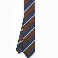 CRAVATTA REGIMENTAL IN SETA BLU SCURO Righe azzurre e marroni
