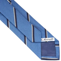 CRAVATTA REGIMENTAL IN SETA AZZURRO POLVERE Righe blu e bianche