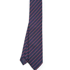 CRAVATTA REGIMENTAL IN SETA BLU SCURO Righe rosse