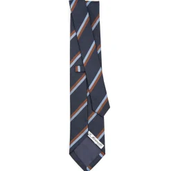 CRAVATTA REGIMENTAL IN SETA BLU SCURO Righe marroni e azzurre