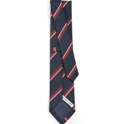 CRAVATTA REGIMENTAL IN SETA BLU SCURO Righe verdi e rosse