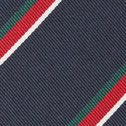 CRAVATTA REGIMENTAL IN SETA BLU SCURO Righe verdi e rosse