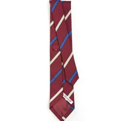 CRAVATTA REGIMENTAL IN SETA BORDEAUX Righe beige e azzurre