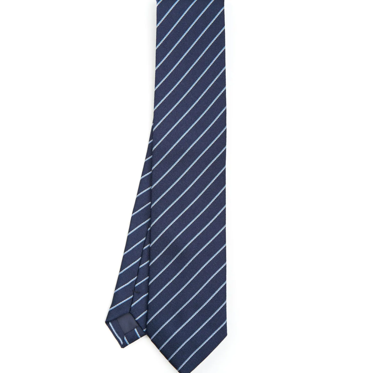 CRAVATTA RIGATA IN SETA BLU SCURO Righe azzurre