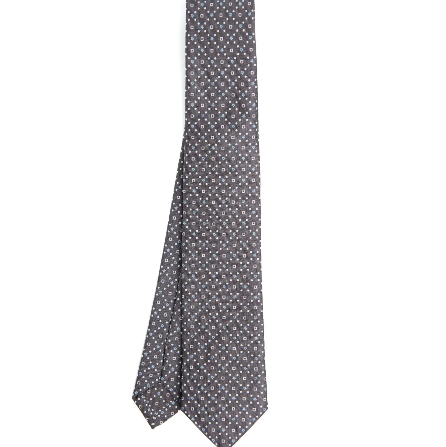 CRAVATTA SARTORIALE 7 CM IN SETA GRIGIO SCURO Microfantasia fiore