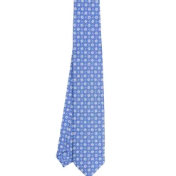 CRAVATTA SARTORIALE 7 CM IN SETA AZZURRO POLVERE Microfantasia fiore