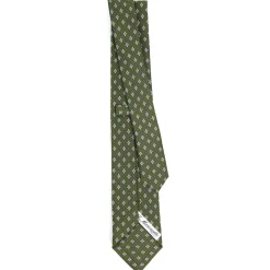 CRAVATTA SARTORIALE 7 CM IN SETA VERDE OLIVA Microfantasia fiore