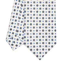 CRAVATTA SARTORIALE 7 CM IN SETA BIANCA Microfantasia fiore