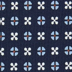 CRAVATTA SARTORIALE 9 PIEGHE IN SETA BLU SCURO Microfantasia fiore