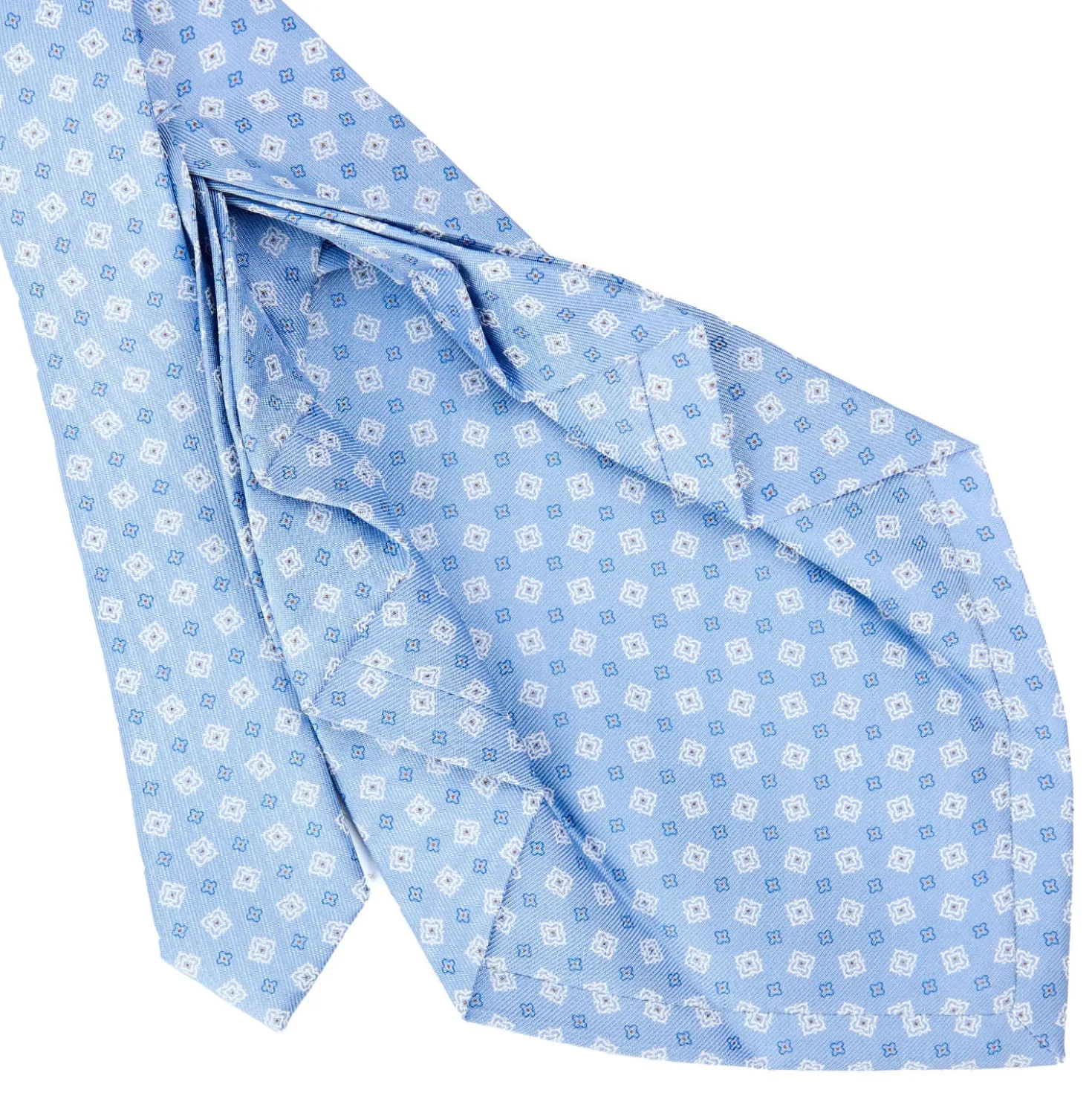 CRAVATTA SARTORIALE 9 PIEGHE IN SETA AZZURRA Microfantasia fiore