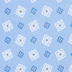 CRAVATTA SARTORIALE 9 PIEGHE IN SETA AZZURRA Microfantasia fiore