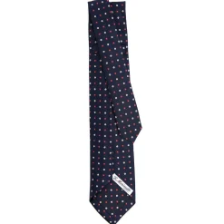 CRAVATTA SARTORIALE 9 PIEGHE IN SETA BLU SCURO Microfantasia fiore