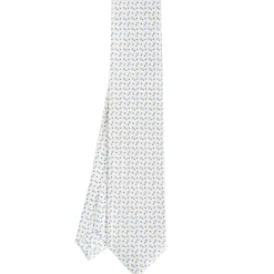 CRAVATTA SARTORIALE 5 PIEGHE IN SETA BIANCA Microfantasia fiore