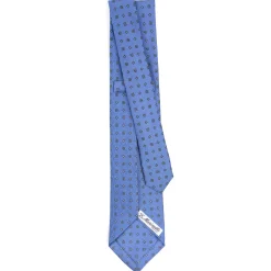 CRAVATTA SARTORIALE 9 PIEGHE IN SETA AZZURRO POLVERE Microfantasia fiore