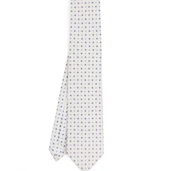 CRAVATTA SARTORIALE 5 PIEGHE IN SETA BIANCA Microfantasia fiore