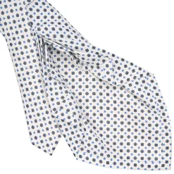 CRAVATTA SARTORIALE 9 PIEGHE IN SETA BIANCA Microfantasia fiore