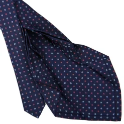 CRAVATTA SARTORIALE 9 PIEGHE IN SETA BLU SCURO Microfantasia fiore