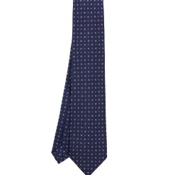 CRAVATTA SARTORIALE 9 PIEGHE IN SETA BLU SCURO Microfantasia fiore