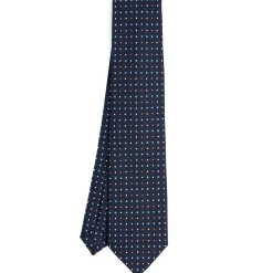 CRAVATTA SARTORIALE 9 PIEGHE IN SETA BLU SCURO Microfantasia fiore