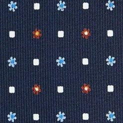 CRAVATTA SARTORIALE 9 PIEGHE IN SETA BLU SCURO Microfantasia fiore