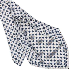 CRAVATTA SARTORIALE 9 PIEGHE IN SETA BIANCA Microfantasia fiore