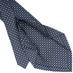 CRAVATTA SARTORIALE 7 PIEGHE IN SETA BLU SCURO Microfantasia fiore