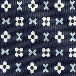 CRAVATTA SARTORIALE 7 PIEGHE IN SETA BLU SCURO Microfantasia fiore