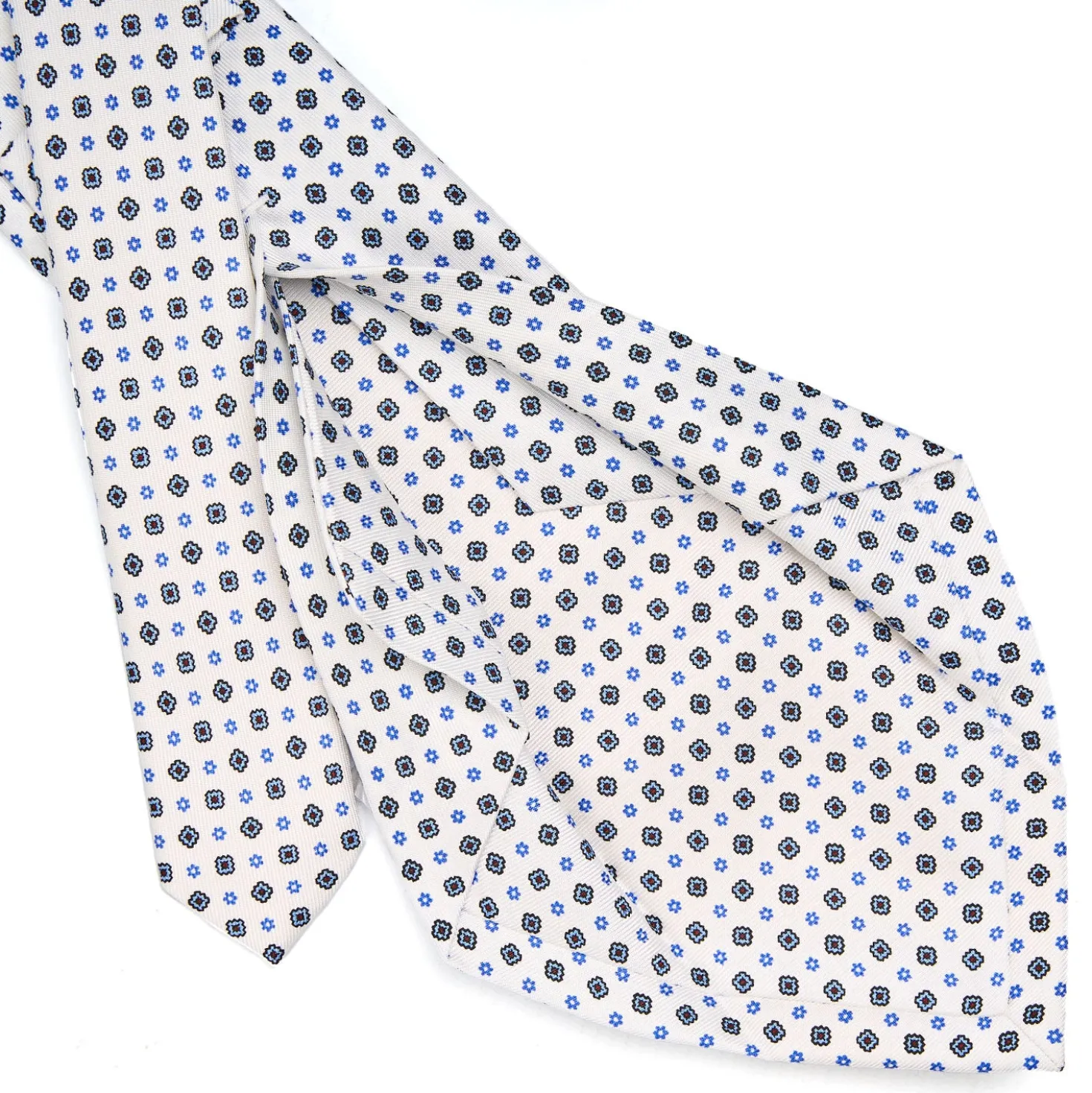 CRAVATTA SARTORIALE 5 PIEGHE IN SETA BIANCA Microfantasia fiore