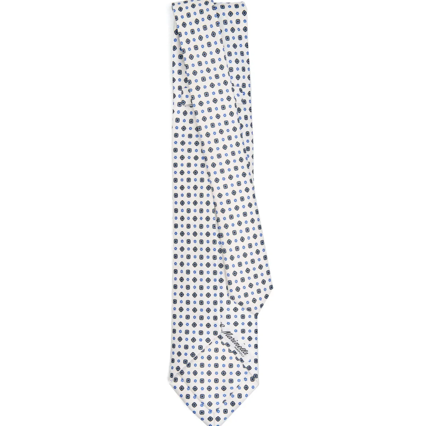CRAVATTA SARTORIALE 5 PIEGHE IN SETA BIANCA Microfantasia fiore
