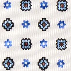 CRAVATTA SARTORIALE 5 PIEGHE IN SETA BIANCA Microfantasia fiore