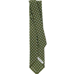 CRAVATTA SARTORIALE 9 PIEGHE IN SETA VERDE OLIVA Microfantasia fiore