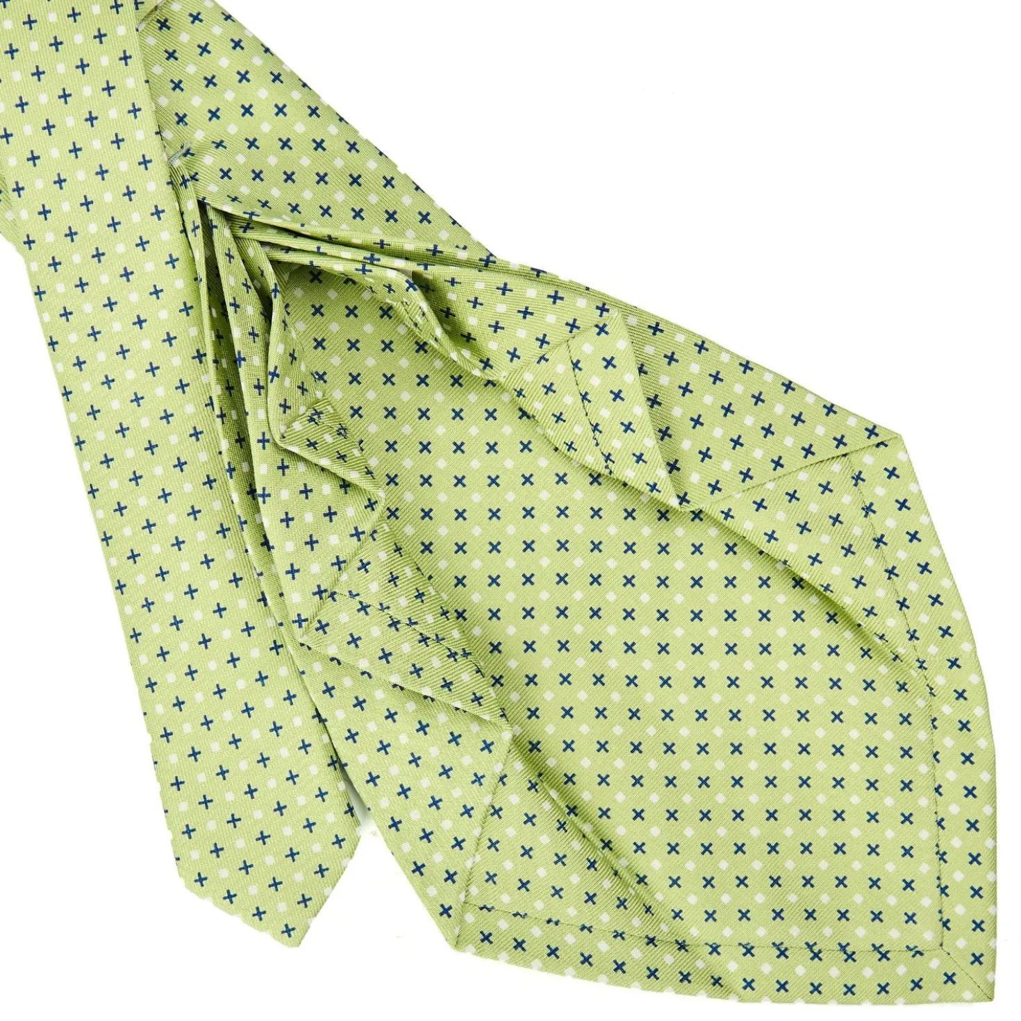 CRAVATTA SARTORIALE 9 PIEGHE IN SETA VERDE CHIARO Microfantasia fiore